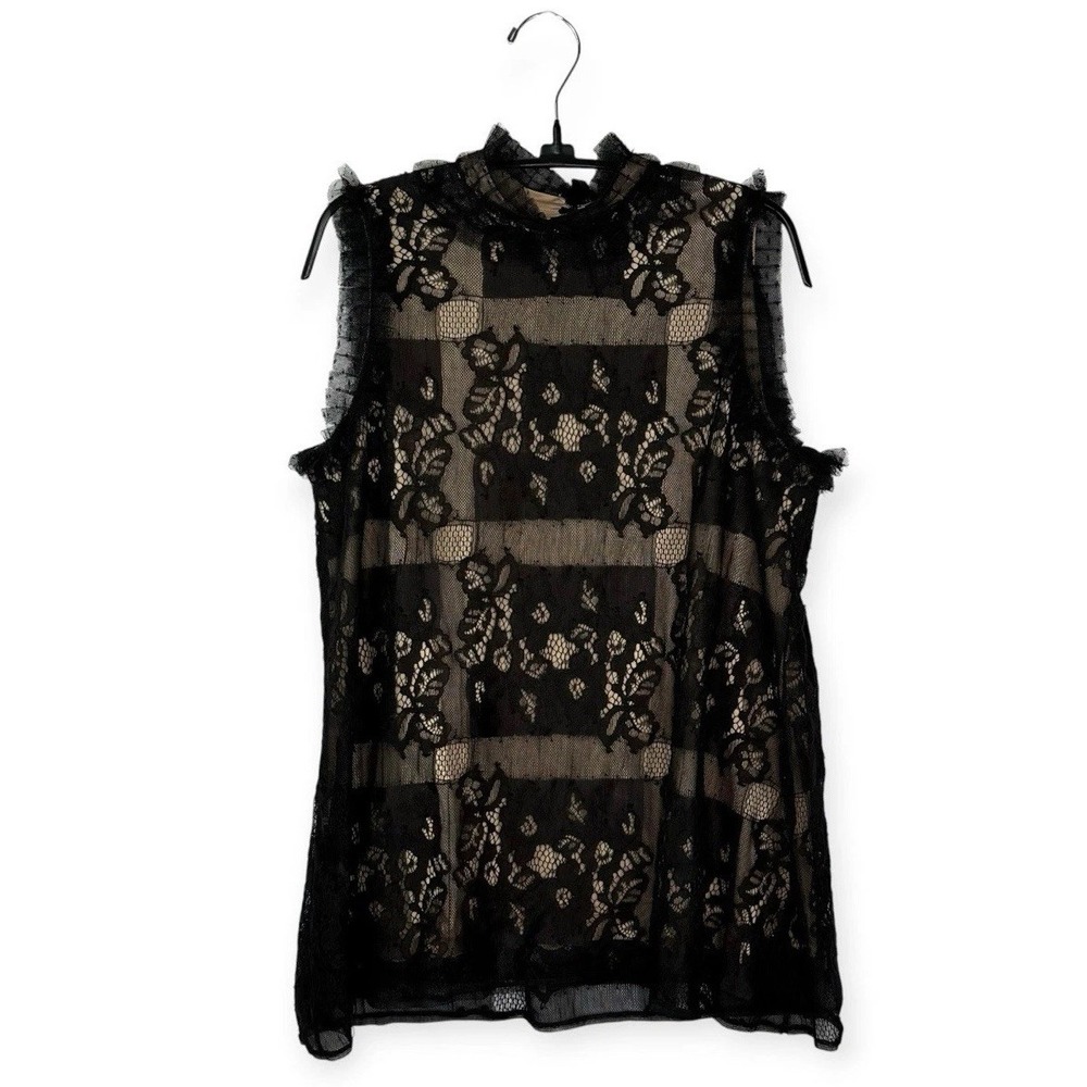 Black Lace Semi Sheer Overlay Sleeveless Top Whimsigoth Witchy Cocktail Fairy Sm